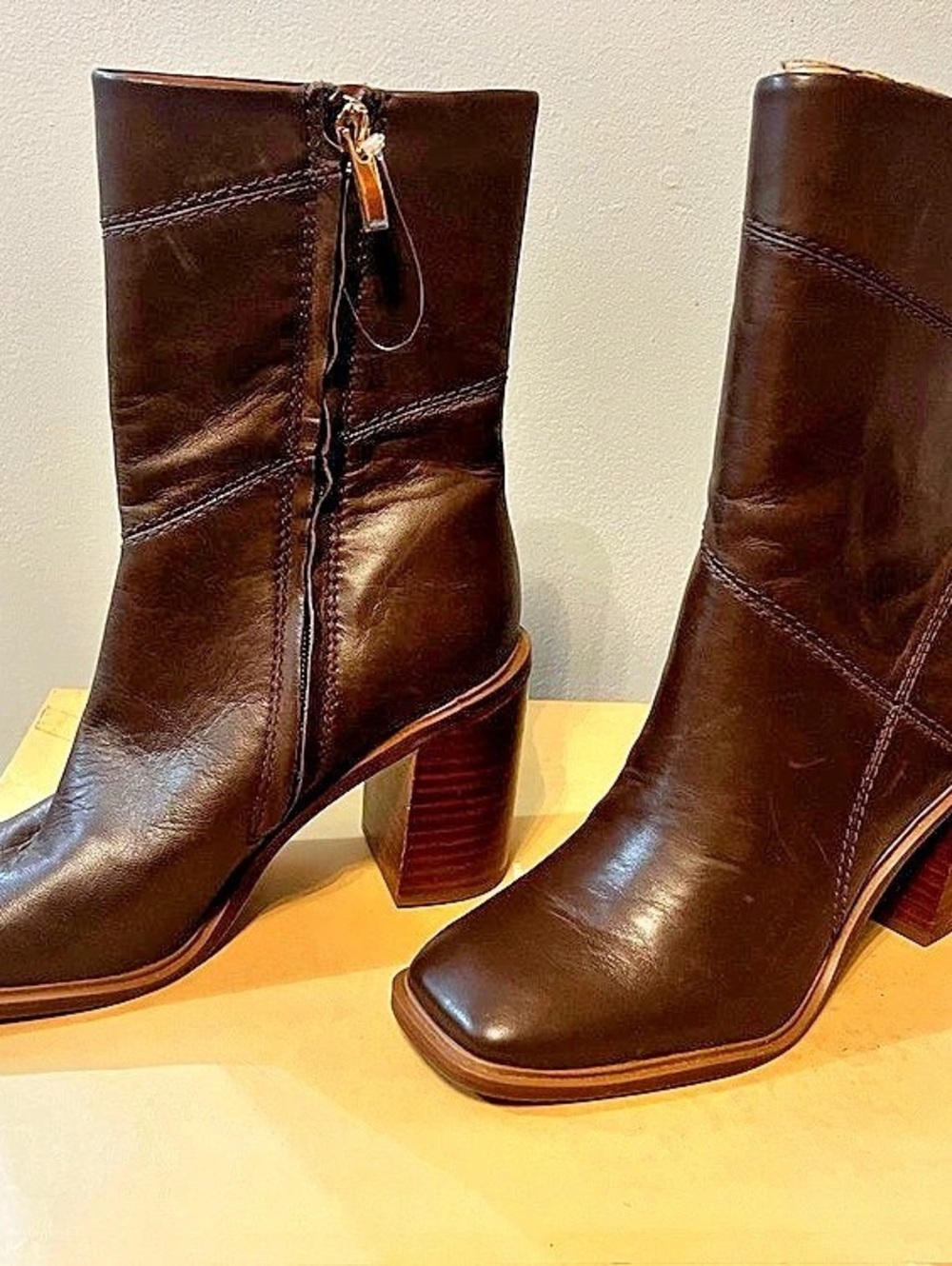 Franco Sarto Stevie Mid-Calf Boot Brown Heeled Boots